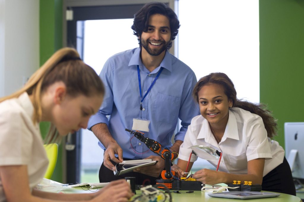 Students learning robotics