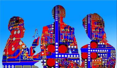 Computer Code behind silhouette of people