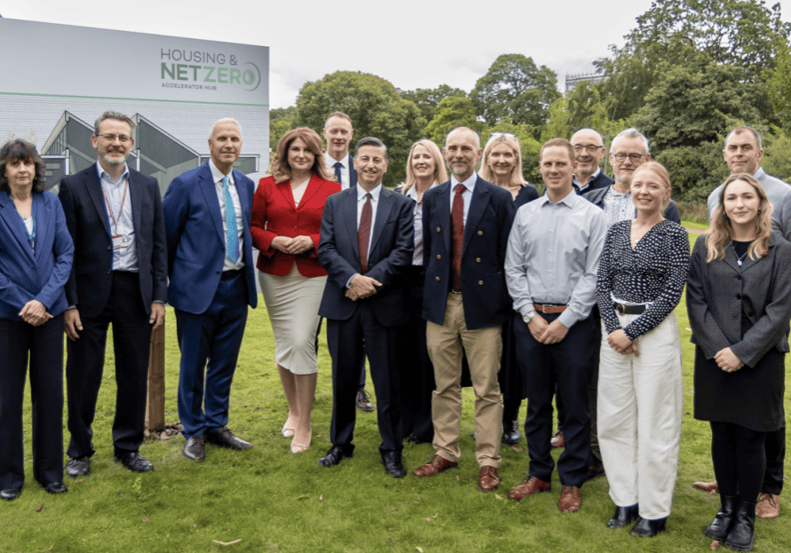 Photo of guests at the launch of the Housing and Net Zero training hubs